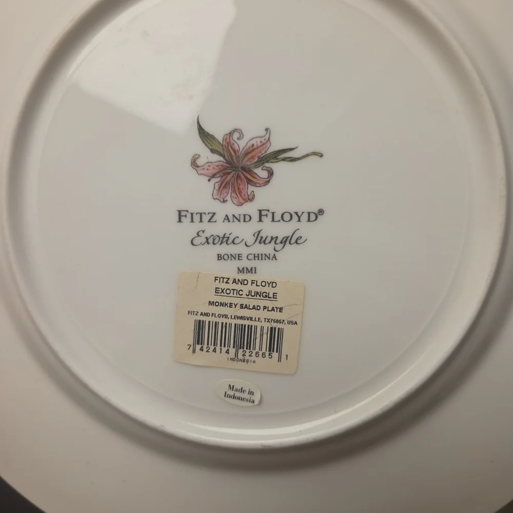 Fitz & Floyd Exotic Jungle Monkey Bone China Plate New with Tags